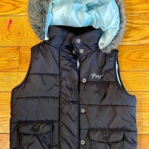 Roxy quilted vest with removable faux fur hood